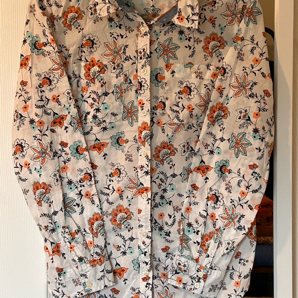 St. John's Bay Floral Button Down Shirt - Orange and Blue